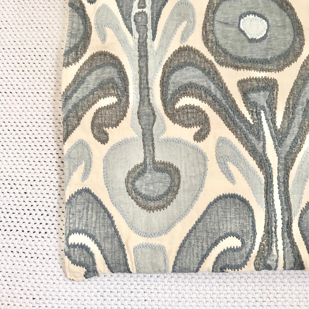 Pottery Barn Kenmare Ikat Embroidered Pillow Cover Sham Button Back Blue Grey - Picture 3 of 8
